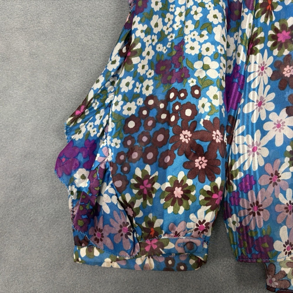 Kate Spade New‎ York Size XL Floral 100% Silk Blouse Blue Multicolor Ruffle Neck - Picture 5 of 9
